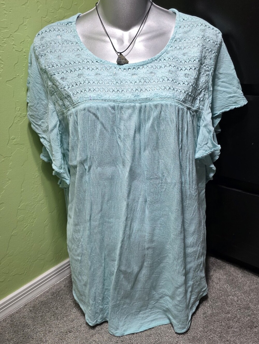 St John's Bay Cute Flowy Boho Teal Shirt Size XL